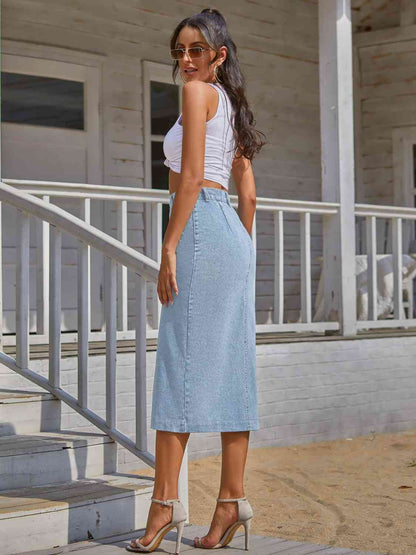 Denim - Button Down Denim Skirt (7486619025496)