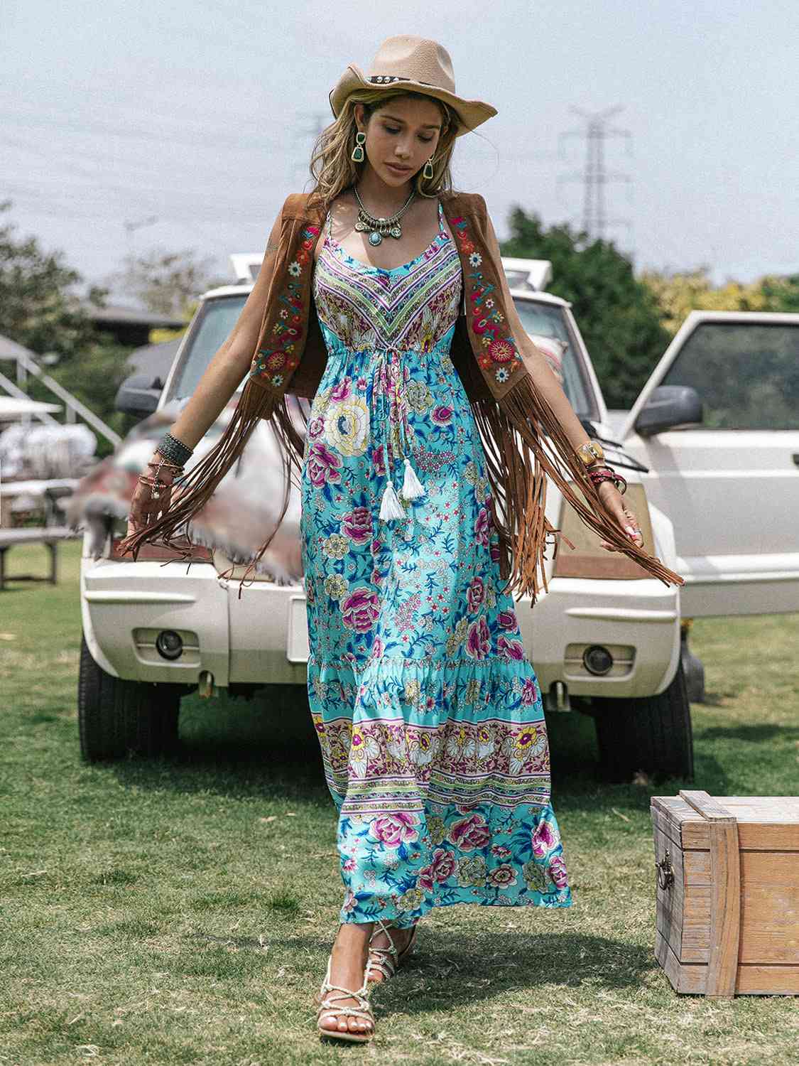Printed Scoop Neck Sleeveless Maxi Dress (7515548221528)