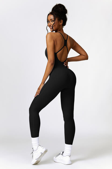 Spaghetti Strap Open-Back Sports Romper Jumpsuit (7484686925912)