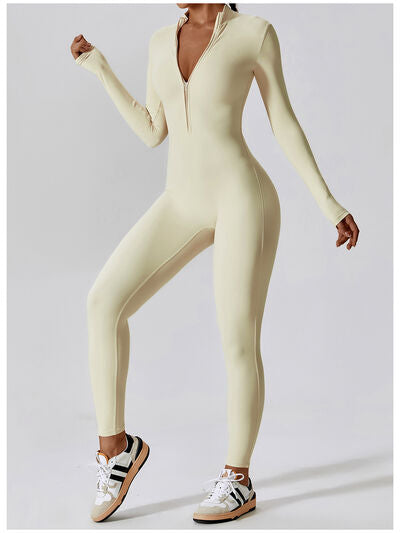 Mock Neck Zip-Up Long Sleeves Romper Leotard