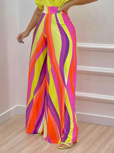 Printed Surplice Top & Wide Leg Pants Set (7484243705944)