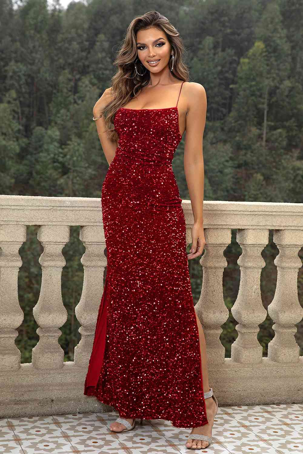 Sequin Backless Split - Maxi Dress (7515517026392)