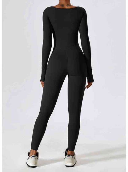 Sports Jumpsuit - Square Neck Long Sleeves (7484689645656)
