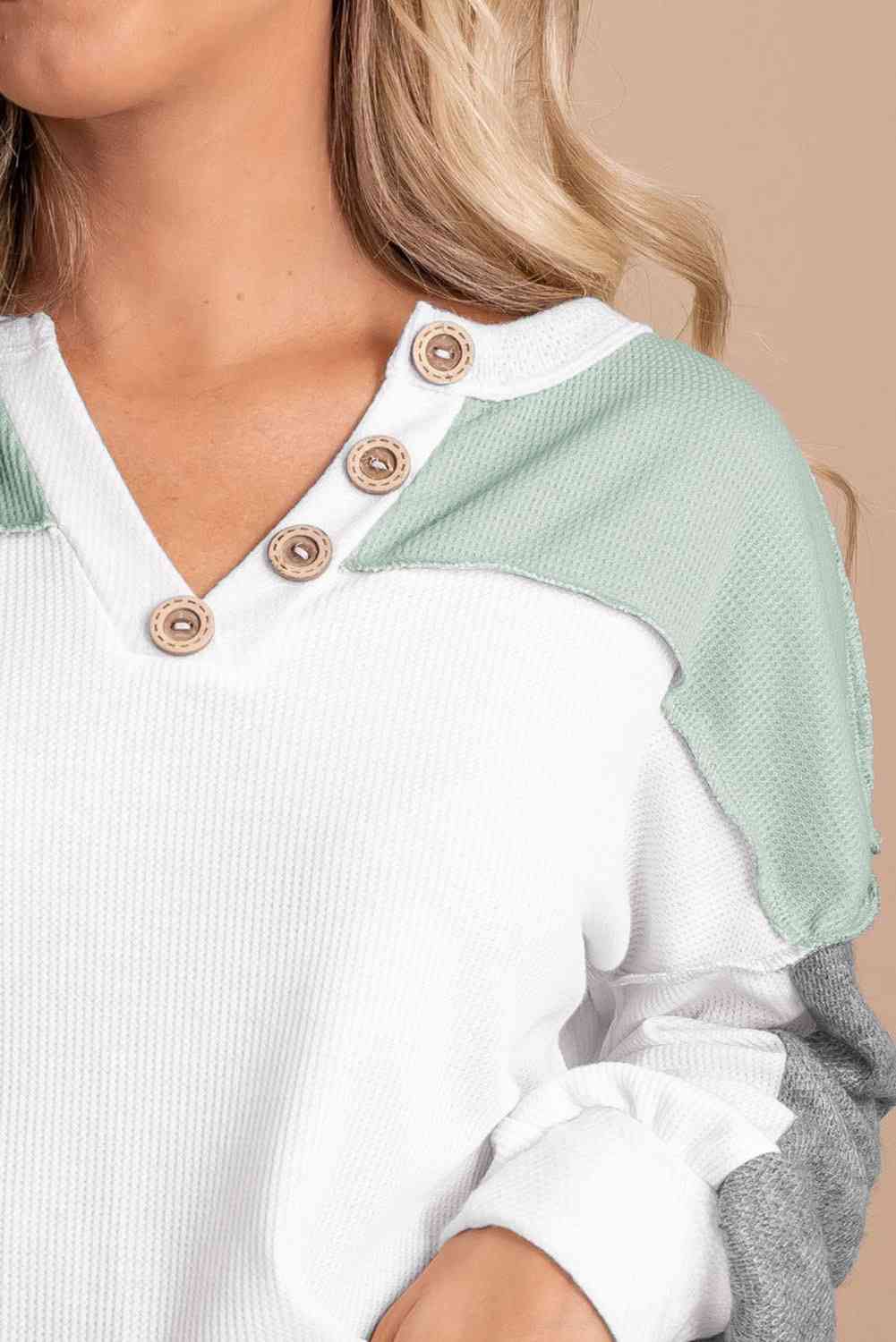 Color Blocks - Button Drop Shoulder Top (7501317374040)