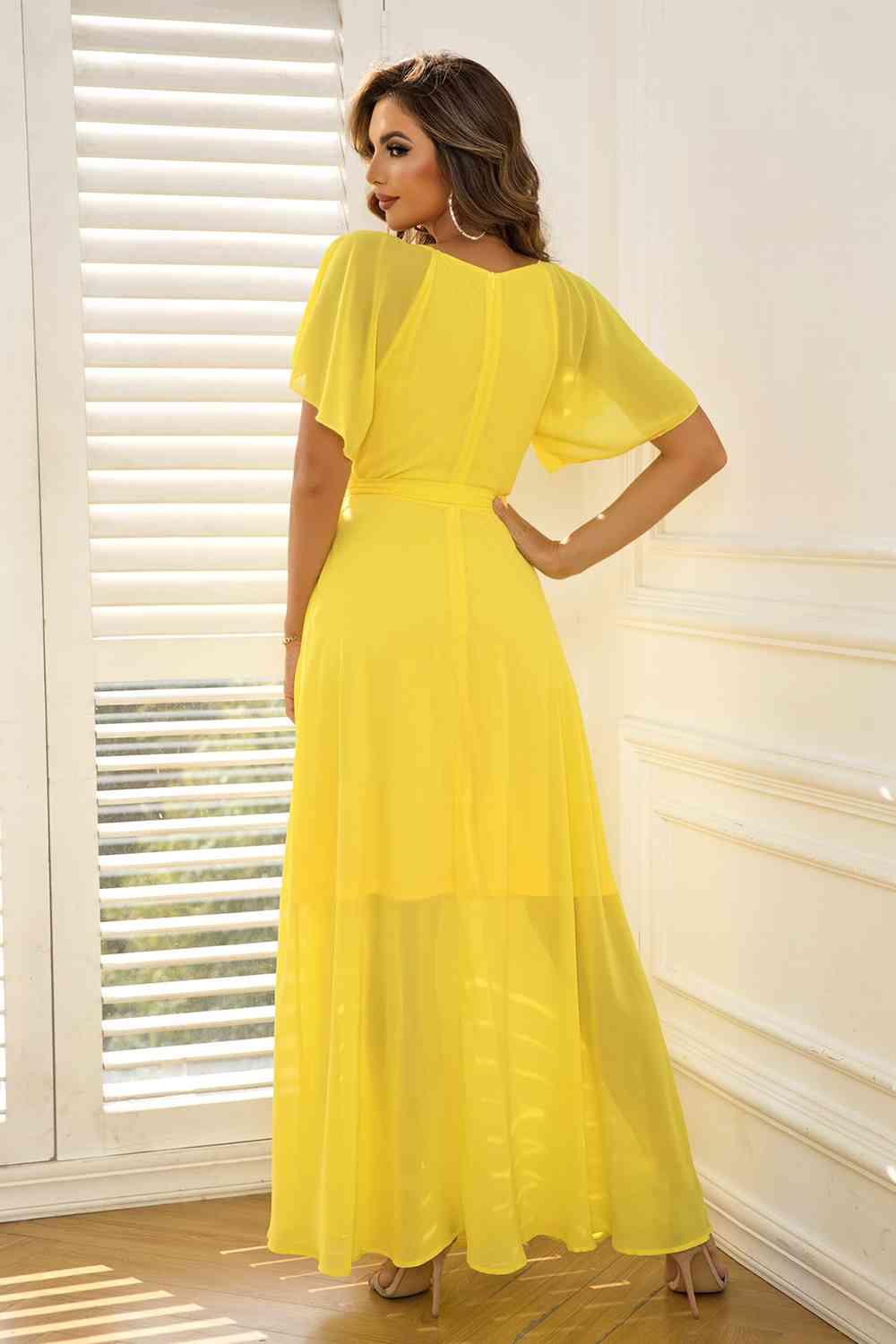 Tie-Waist Flutter - Sleeve Maxi Dress (7515504672856)