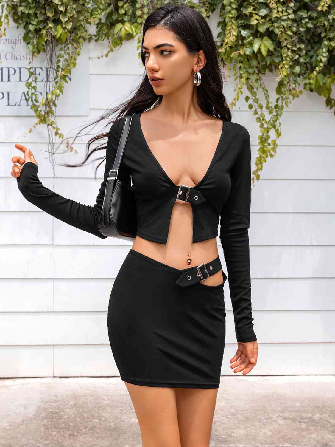 Buckle Stretch - Cropped Top and Cut-Out Skirt Set (7484244951128)