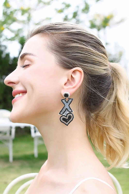 Random 2-Pair Heart & X-Shape Bead Dangle Earrings (7499324293208)