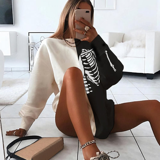 Skeletal Color Block - White & Black Graphics Sweatshirt (7517819666520)