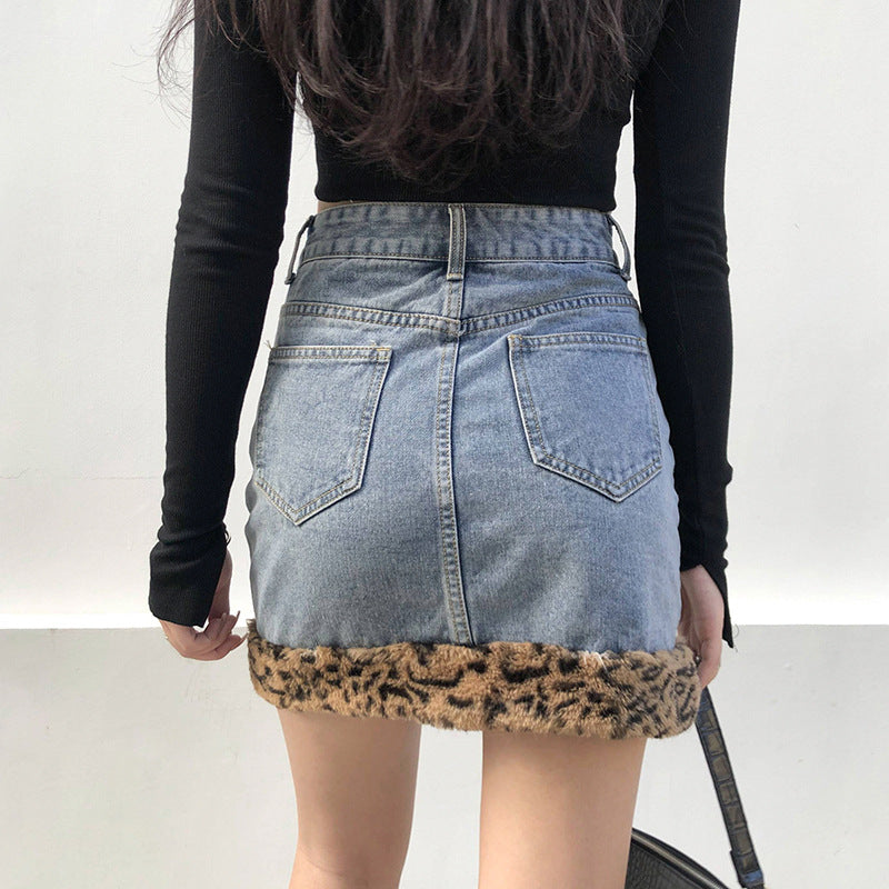 Leopard Denim Patching - A-Line Skirt (7522170077272)