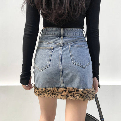Leopard Denim Patching - A-Line Skirt (7522170077272)