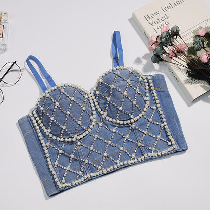 Rhinestone Denim Tube Top (7517898899544)