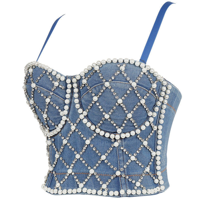 Rhinestone Denim Tube Top (7517898899544)