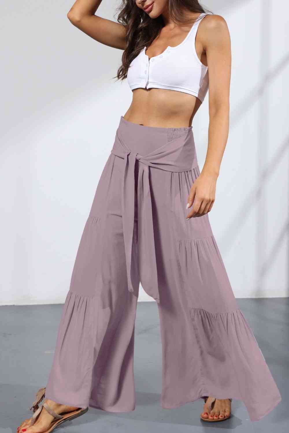 Tiered - Tie Front Smocked Tiered Culottes (7507814875224)