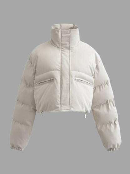 Snap & Zip - Closure Drawstrings Cropped Winter Coat (7484290072664)