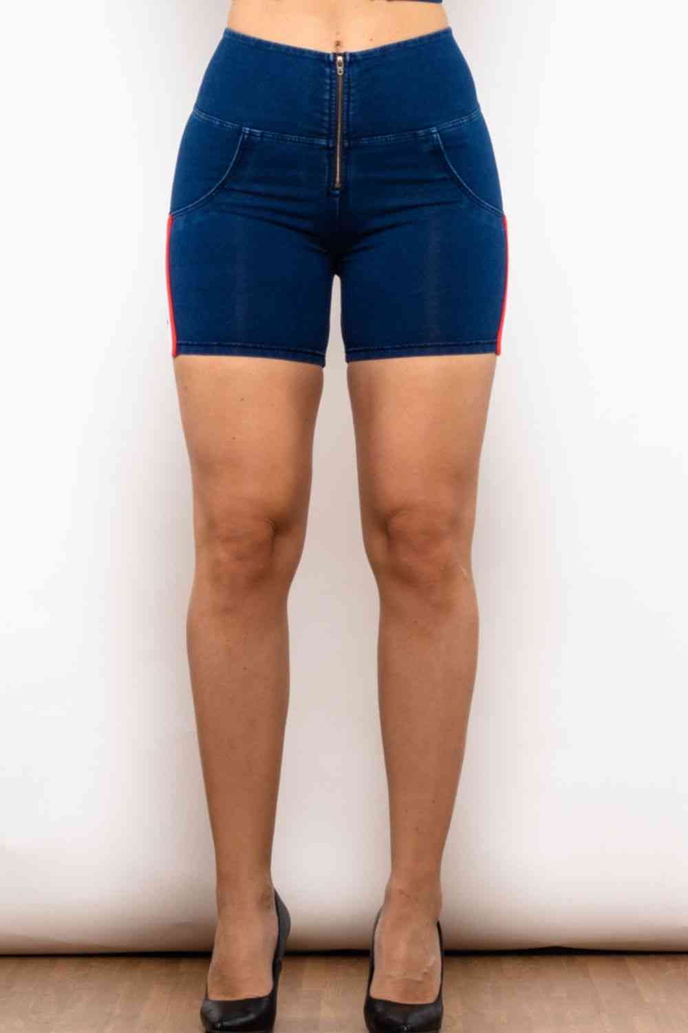 Apple/Mac Shorts - Full Size Side Stripe Zip Closure Denim Shorts (7486617944152)