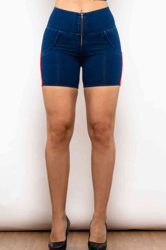 Apple/Mac Shorts - Full Size Side Stripe Zip Closure Denim Shorts (7486617944152)