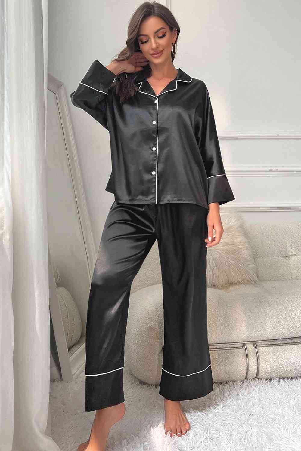 Pajama Pajama - Contrast Button-Up Top and Pants Pajama Set (7501489471576)