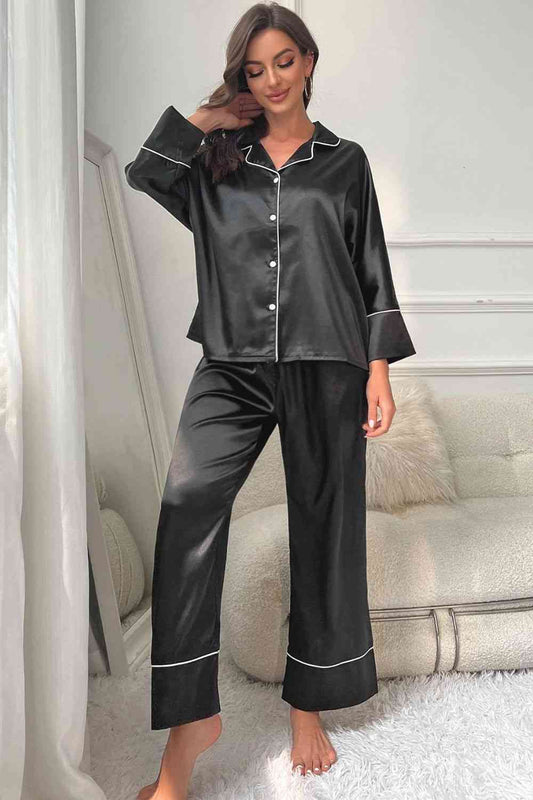 Pajama Pajama - Contrast Button-Up Top and Pants Pajama Set (7501489471576)