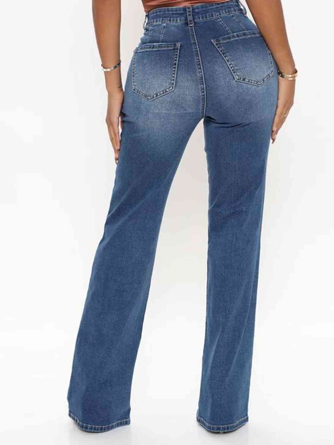 Patchwork Stitching High-Waist Denim Jeans (7496928788568)