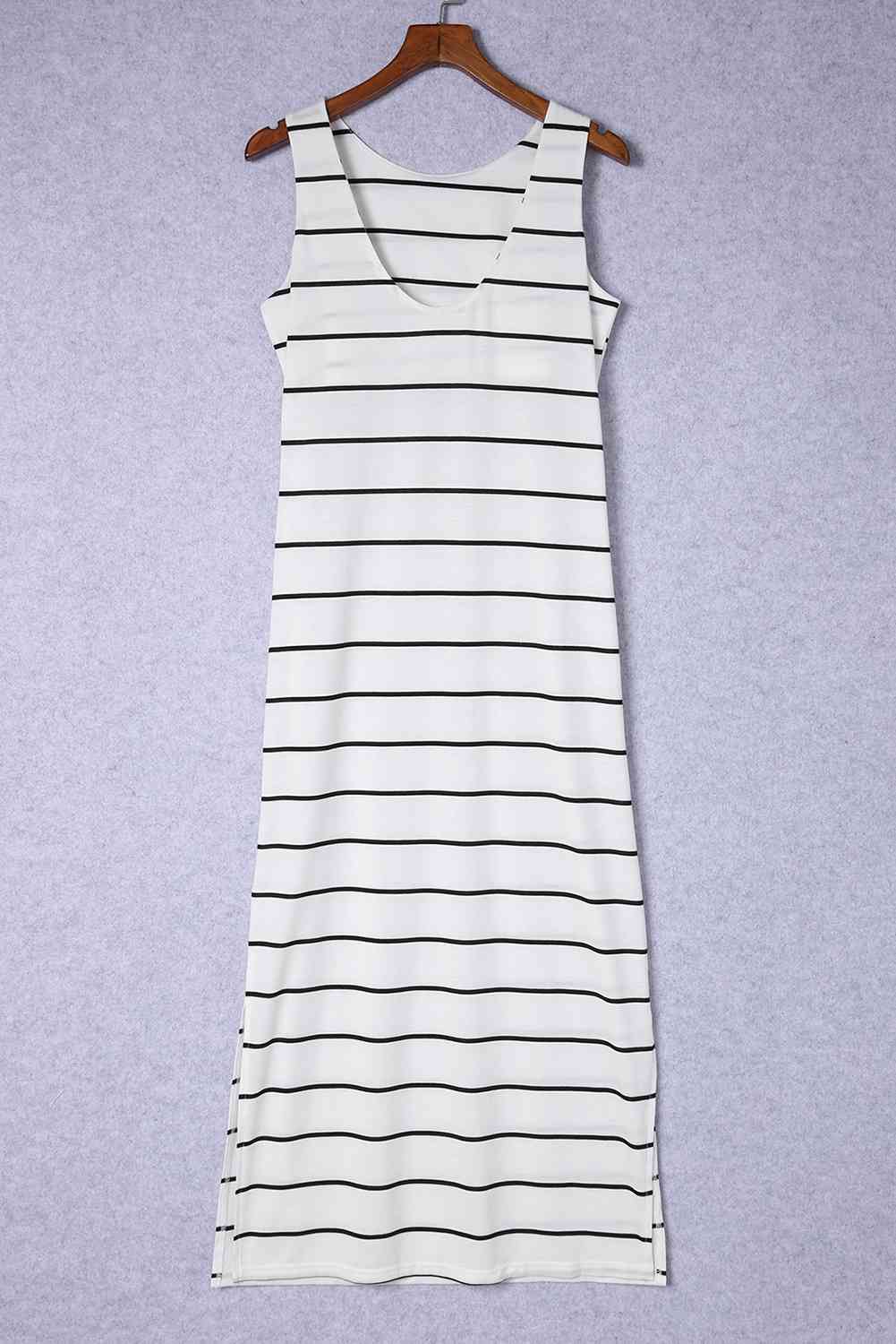 Striped Slit Sleeveless - Maxi Dress (7515562672216)