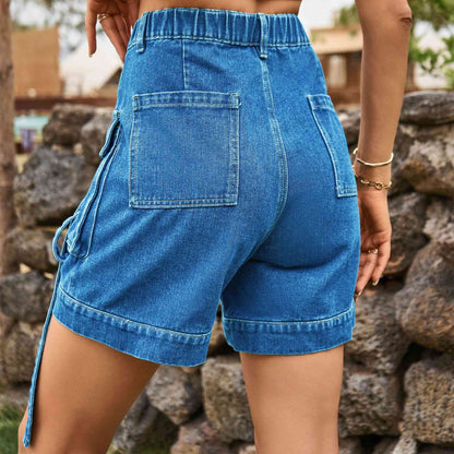 Cargo Denim - High-Waist Denim Cargo Shorts (7500850200664)