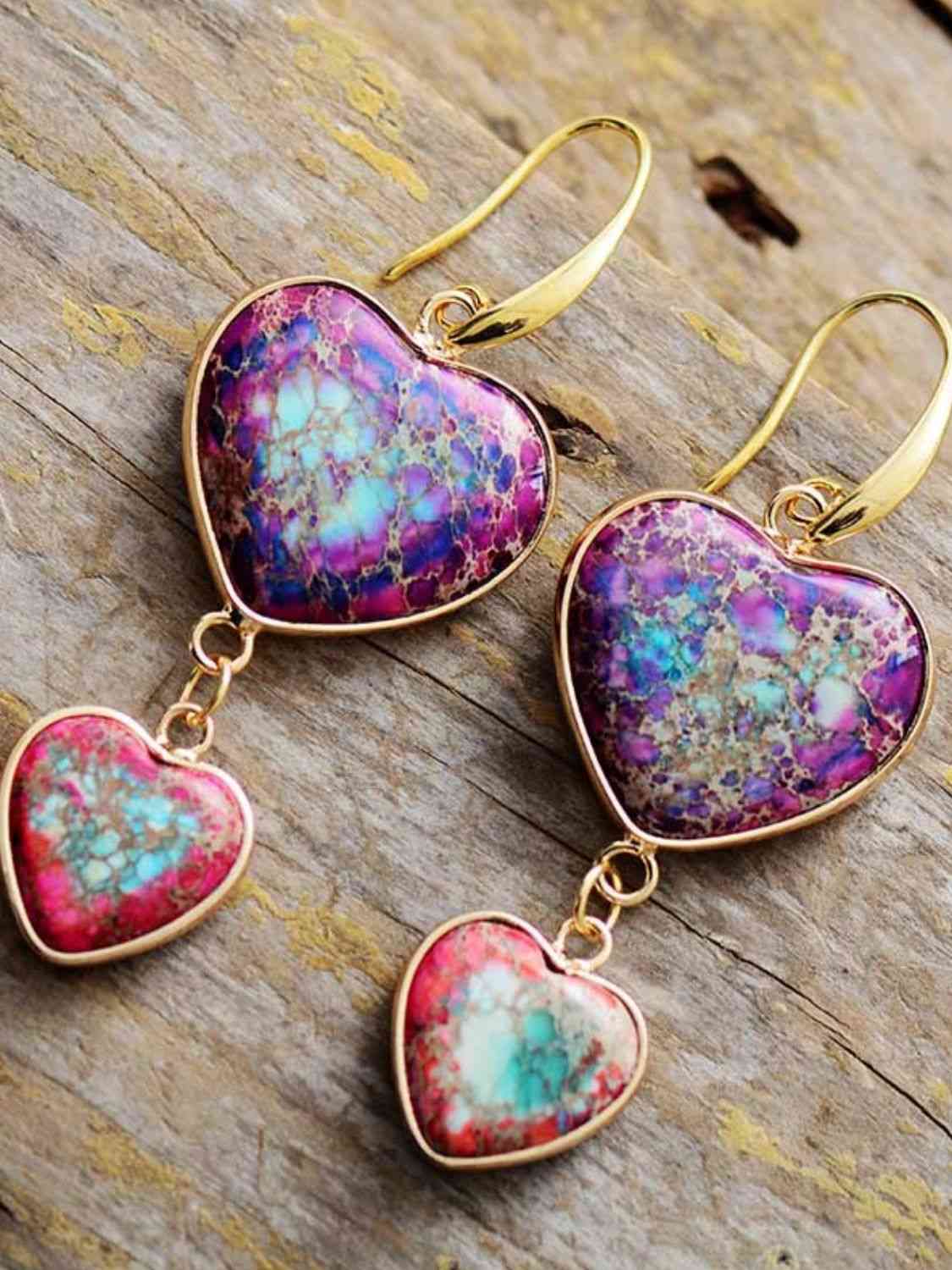 Heart Shapes - Imperial Jasper Dangle Earrings (7499304501336)