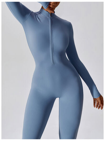 Mock Neck Zip-Up Long Sleeves Romper Leotard