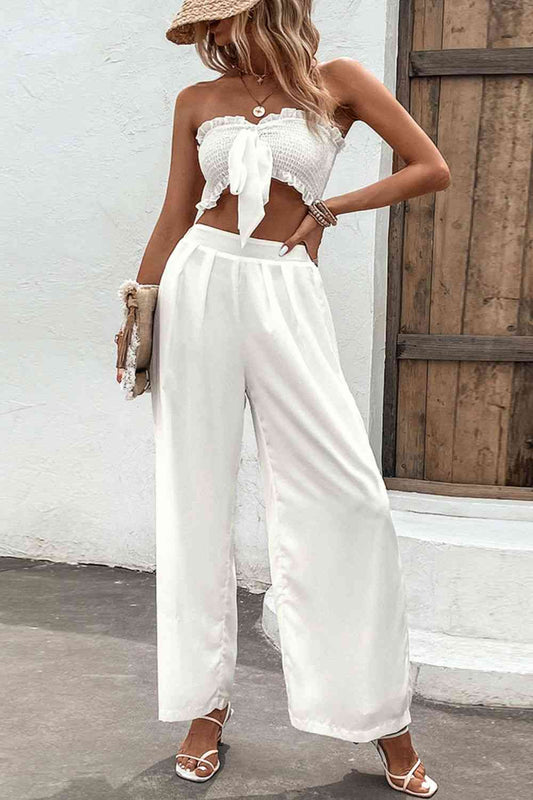 Smocked Tube Top & Wide Leg Pants - Set (7501464862808)