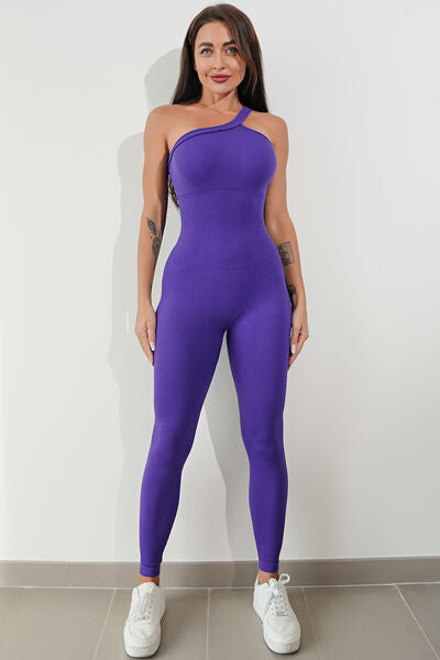 Asymmetrical Neck & Wide Strap Romper Leotard