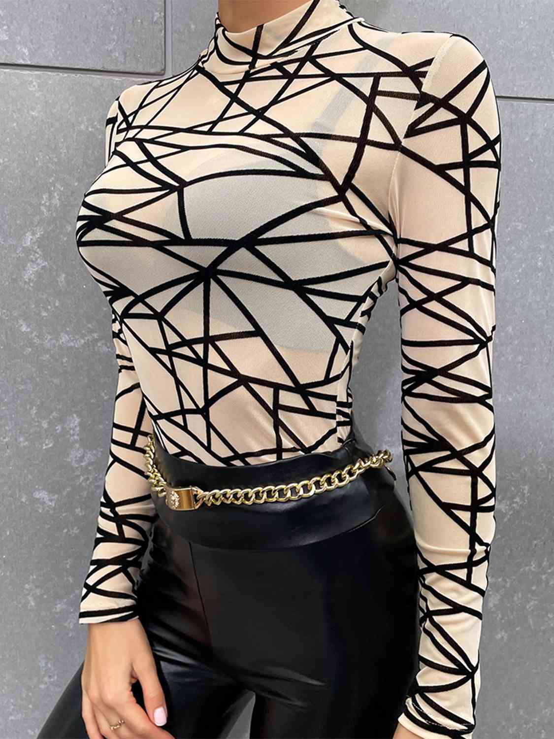 Geometric - Mock Neck Long Sleeve Top (7501315801176)