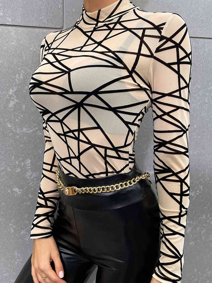 Geometric - Mock Neck Long Sleeve Top (7501315801176)