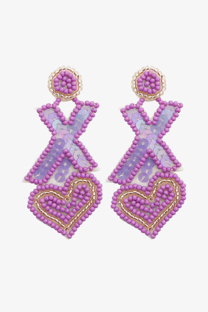 Random 2-Pair Heart & X-Shape Bead Dangle Earrings (7499324293208)