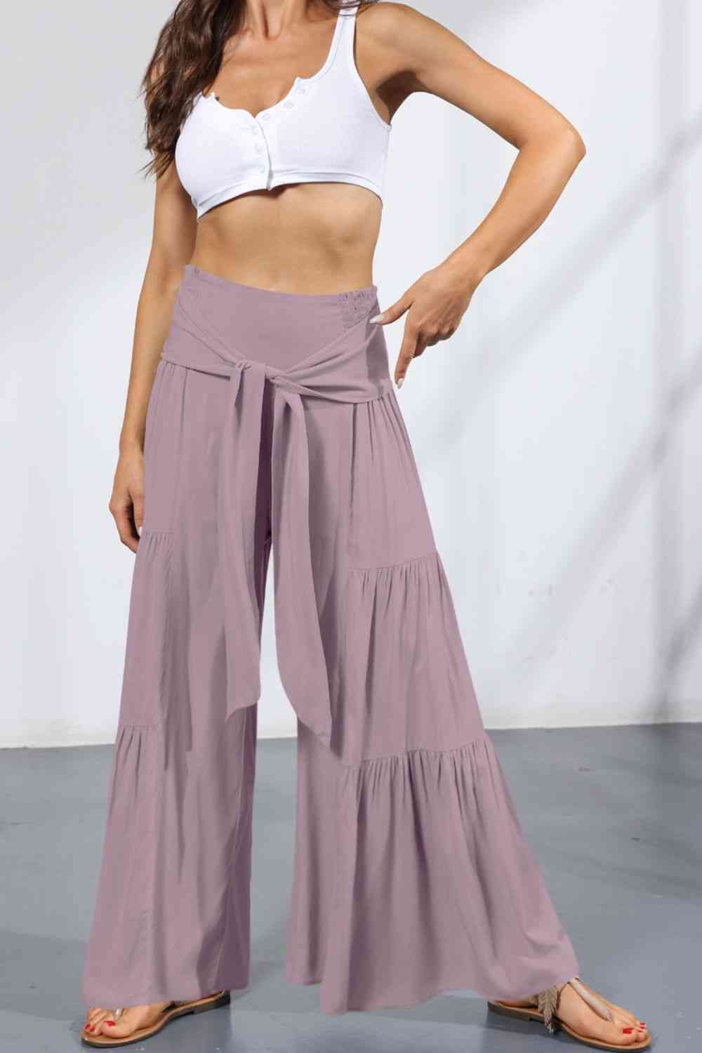 Tiered - Tie Front Smocked Tiered Culottes (7507814875224)