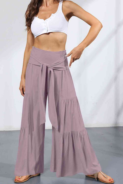 Tiered - Tie Front Smocked Tiered Culottes (7507814875224)