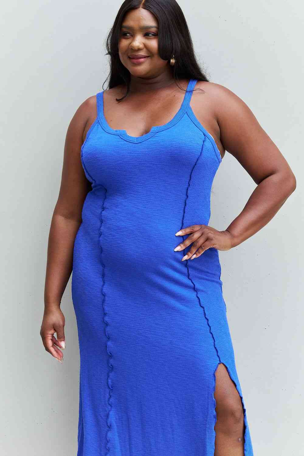 Notch Neck Maxi Dress With Side Slit (7515558641752)