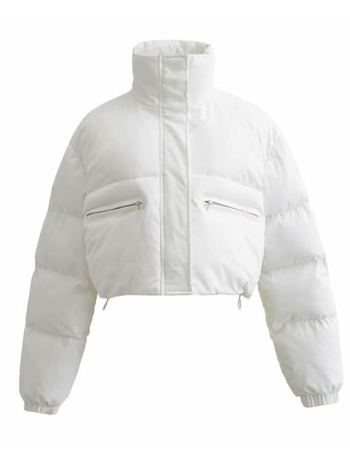 Snap & Zip - Closure Drawstrings Cropped Winter Coat (7484290072664)