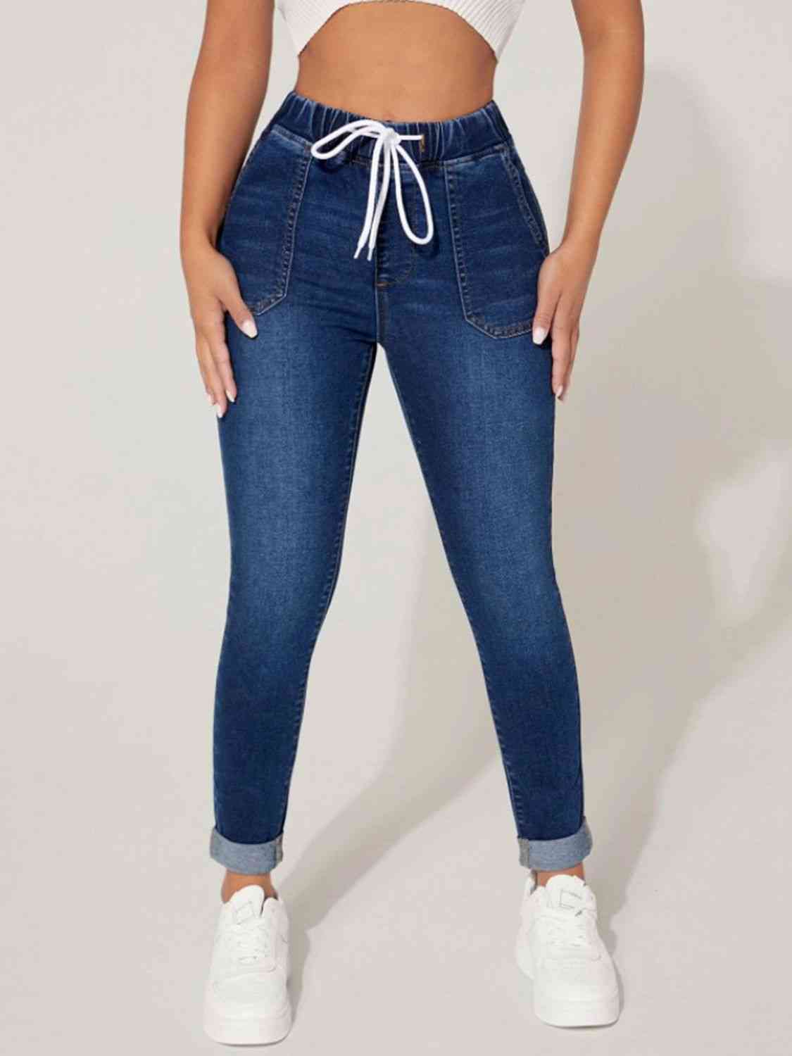 Drawstrings - Drawstring Cropped Jeans (7486621319256)