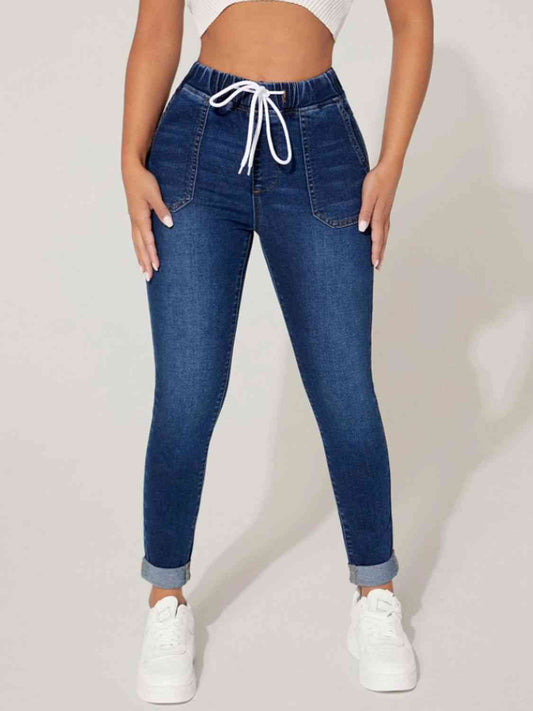 Drawstrings - Drawstring Cropped Jeans (7486621319256)
