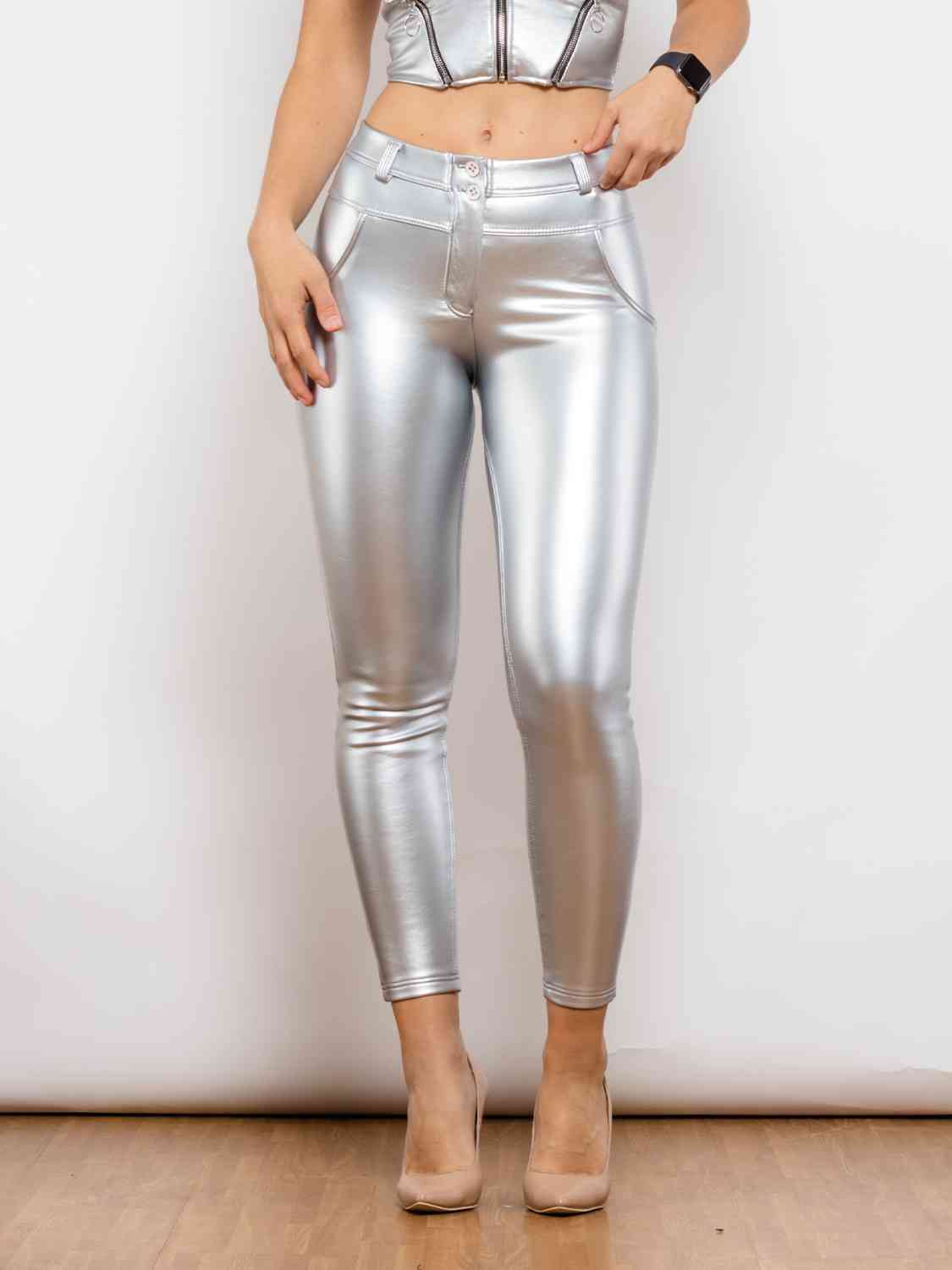 Apple/Mac Silver - Full Size PU Skinny Pants (7500881199192)