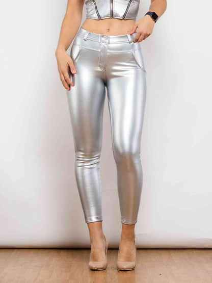 Apple/Mac Silver - Full Size PU Skinny Pants (7500881199192)
