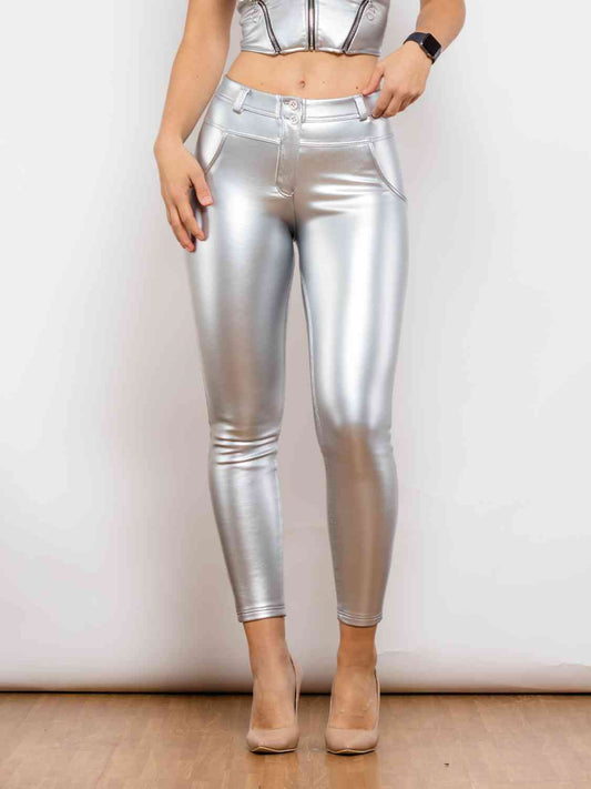 Apple/Mac Silver - Full Size PU Skinny Pants (7500881199192)