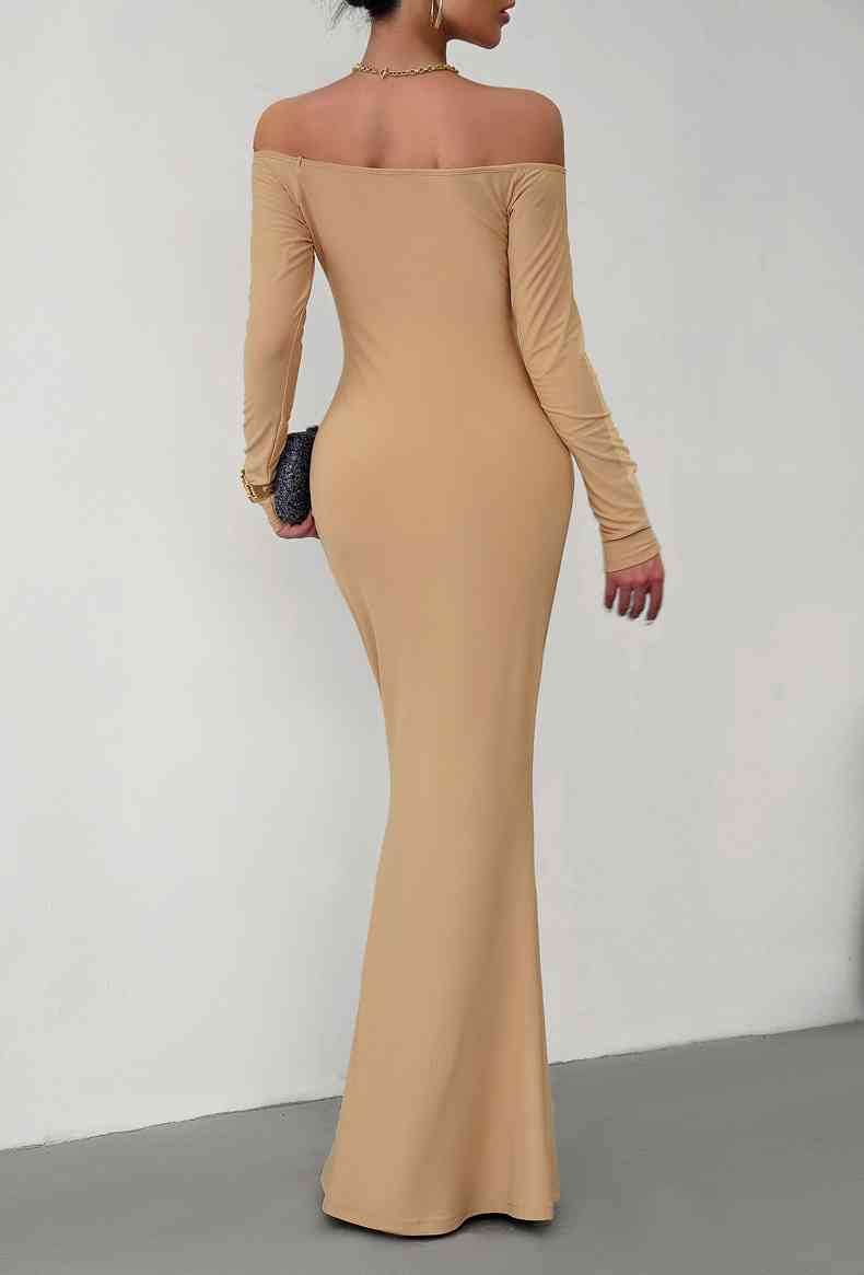 Off-Shoulder Long Sleeves Maxi Dress (7515555037272)