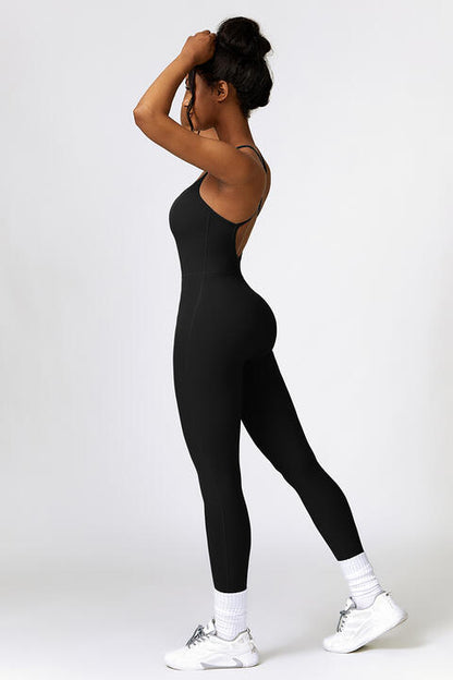 Spaghetti Strap Open-Back Sports Romper Jumpsuit (7484686925912)