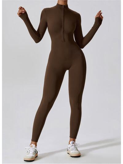 Mock Neck Zip-Up Long Sleeves Romper Leotard