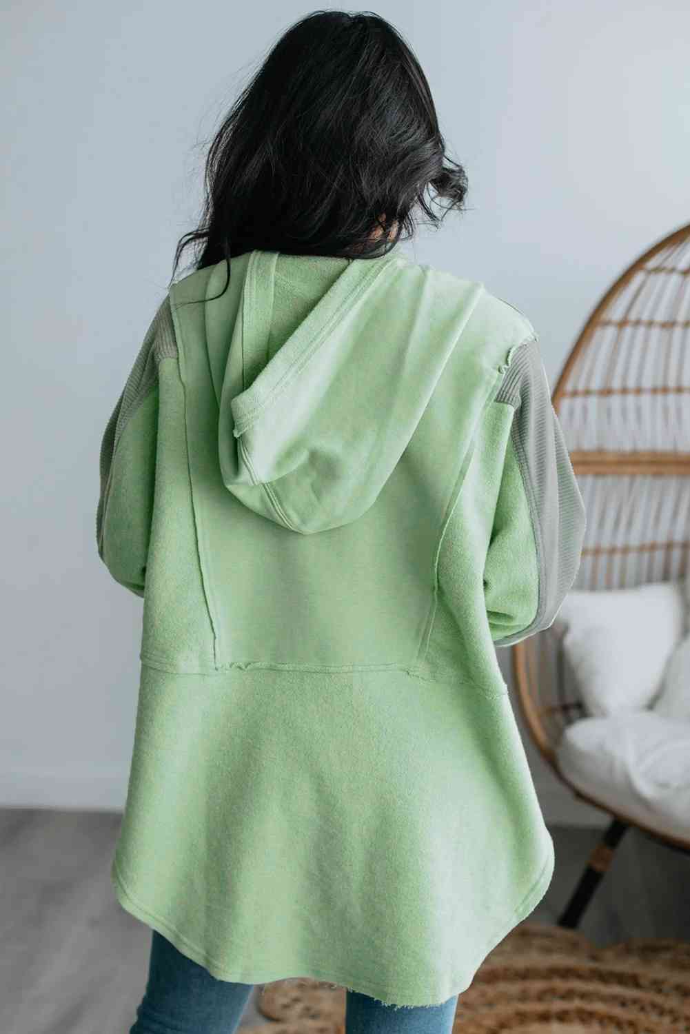 Quarter-Snap - Color Block Quarter-Snap Slit Hoodie (7501331923032)