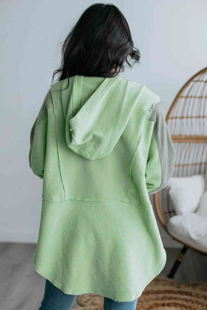 Quarter-Snap - Color Block Quarter-Snap Slit Hoodie (7501331923032)
