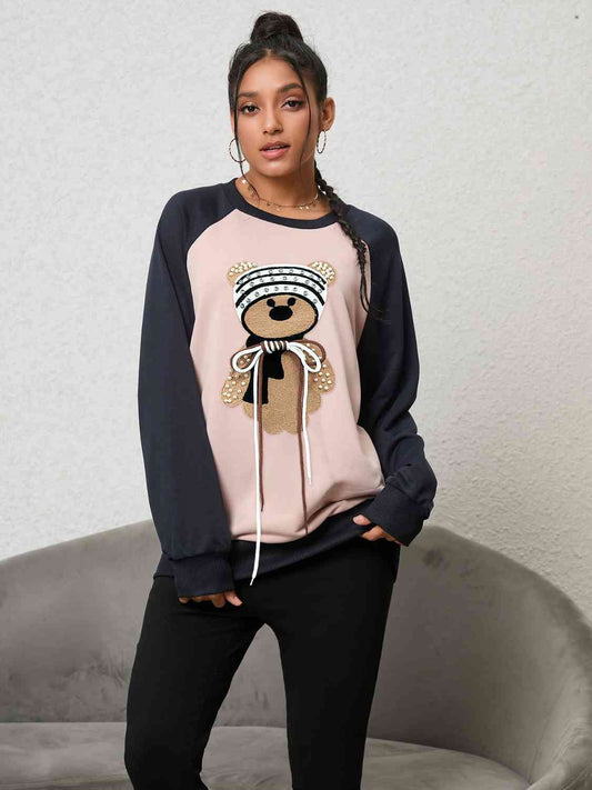 Teddy Shine - Bear Graphic Raglan Sleeve Sweatshirt (7484665626712)