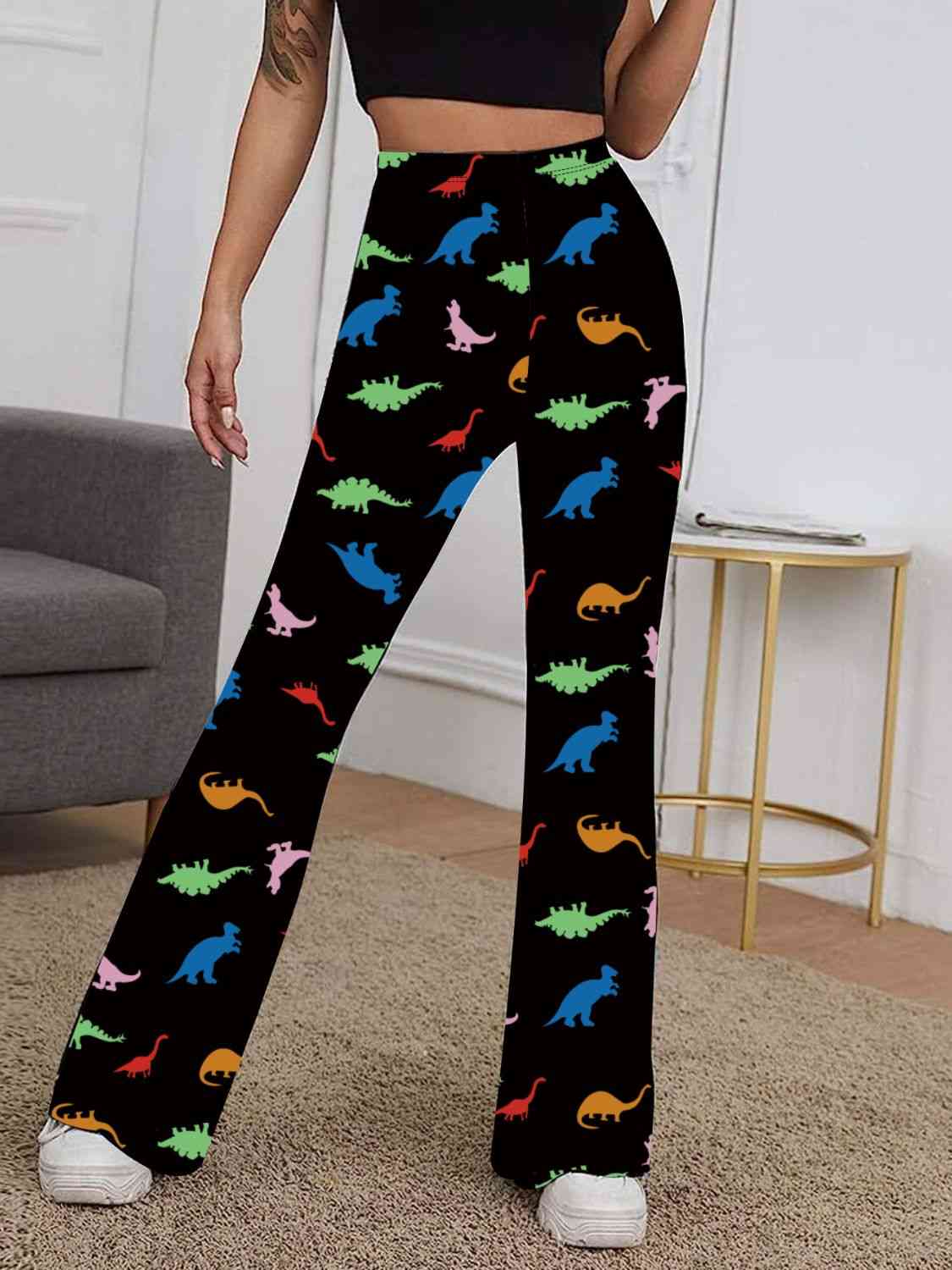 Printed High-Waist Bootcut Pants (7500881363032)