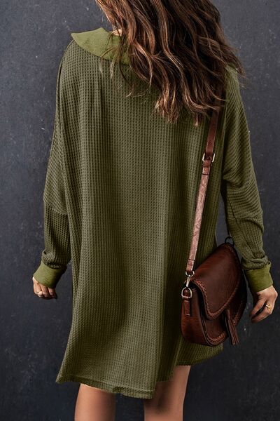 With Pocket - Waffle Knit Buttoned Long Sleeves Top (7501322911832)