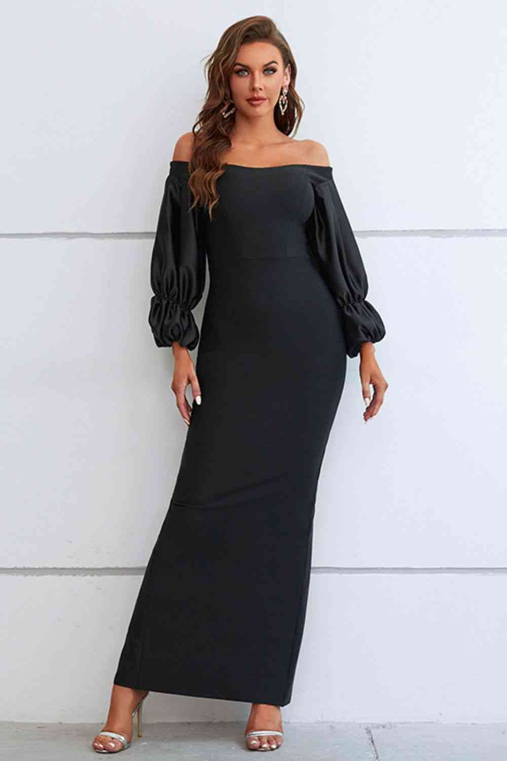 Bubble Sleeves Off-Shoulder Split Dress (7515563163736)